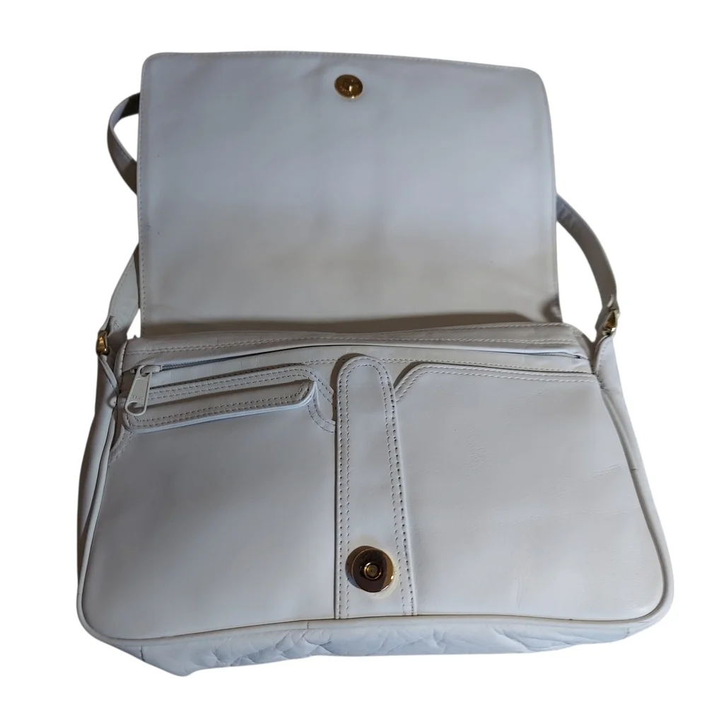 Vintage Ganson Minimalist White Leather Crossbody Bag with Adjustable Strap